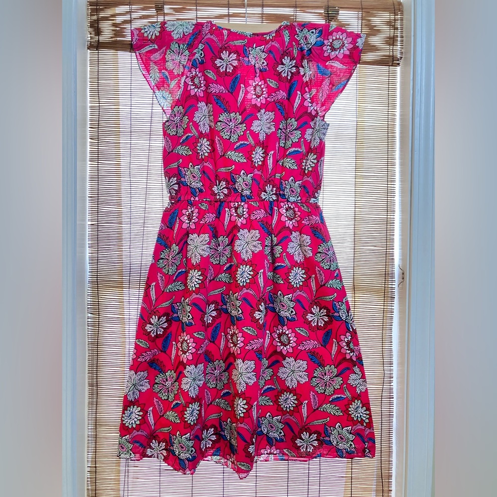 TALBOTS  FLUTTER SLEEVE FIT & FLARE DRESS - BEAUTIFUL BOTANICAL - Picture 4 of 12